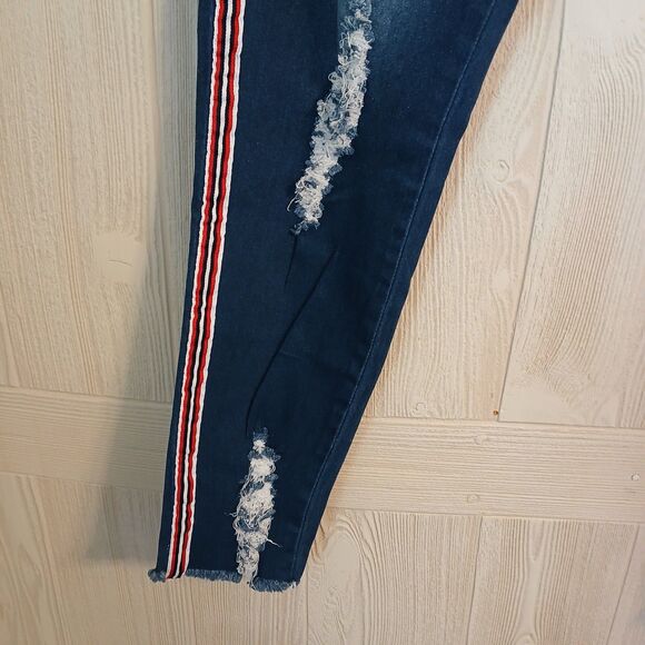 Gazoz Women's Size 16 Dark Blue Distressed Ripped Jeans With Side Stripes - Picture 12 of 14
